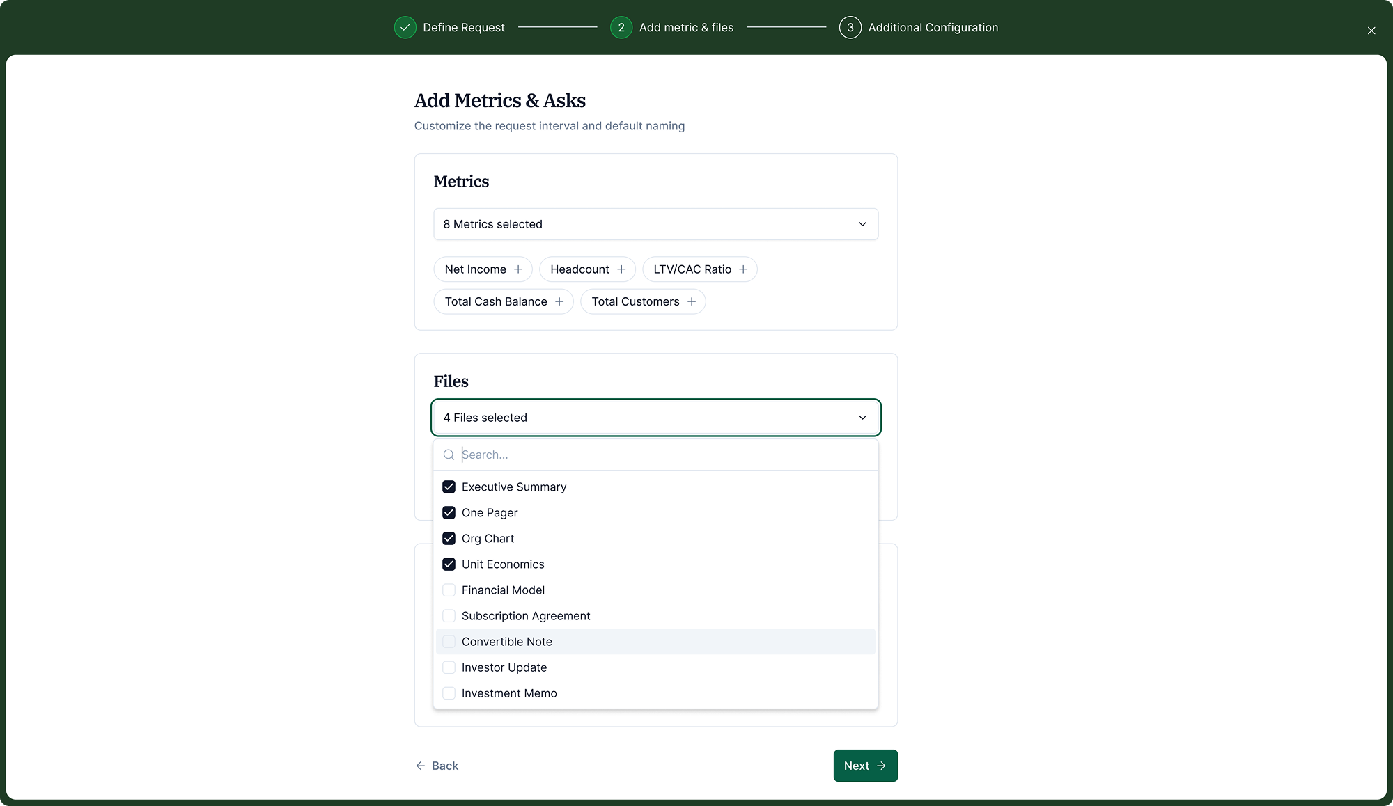 Step 2: Selecting metrics from the standard library