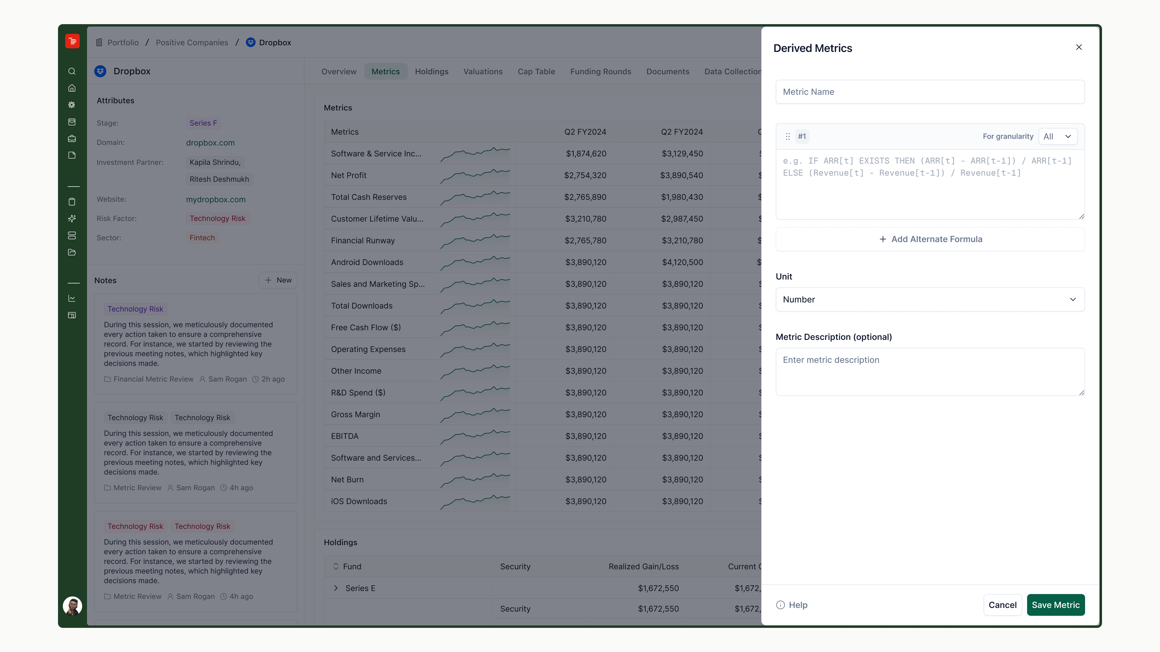 A live conditional IF/THEN/ELSE formula shipped in the Derived Metrics panel