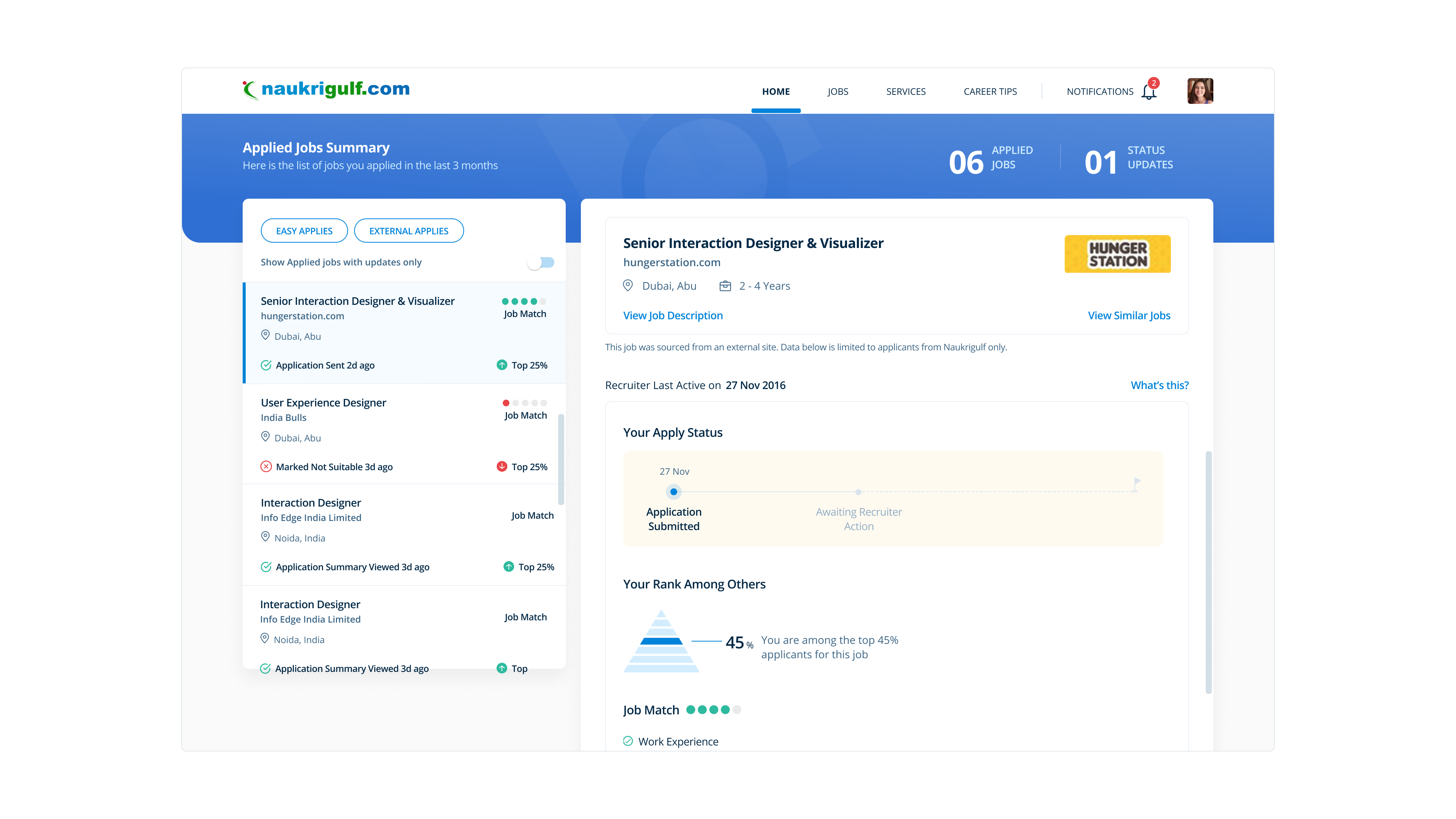 Naukrigulf applied jobs summary