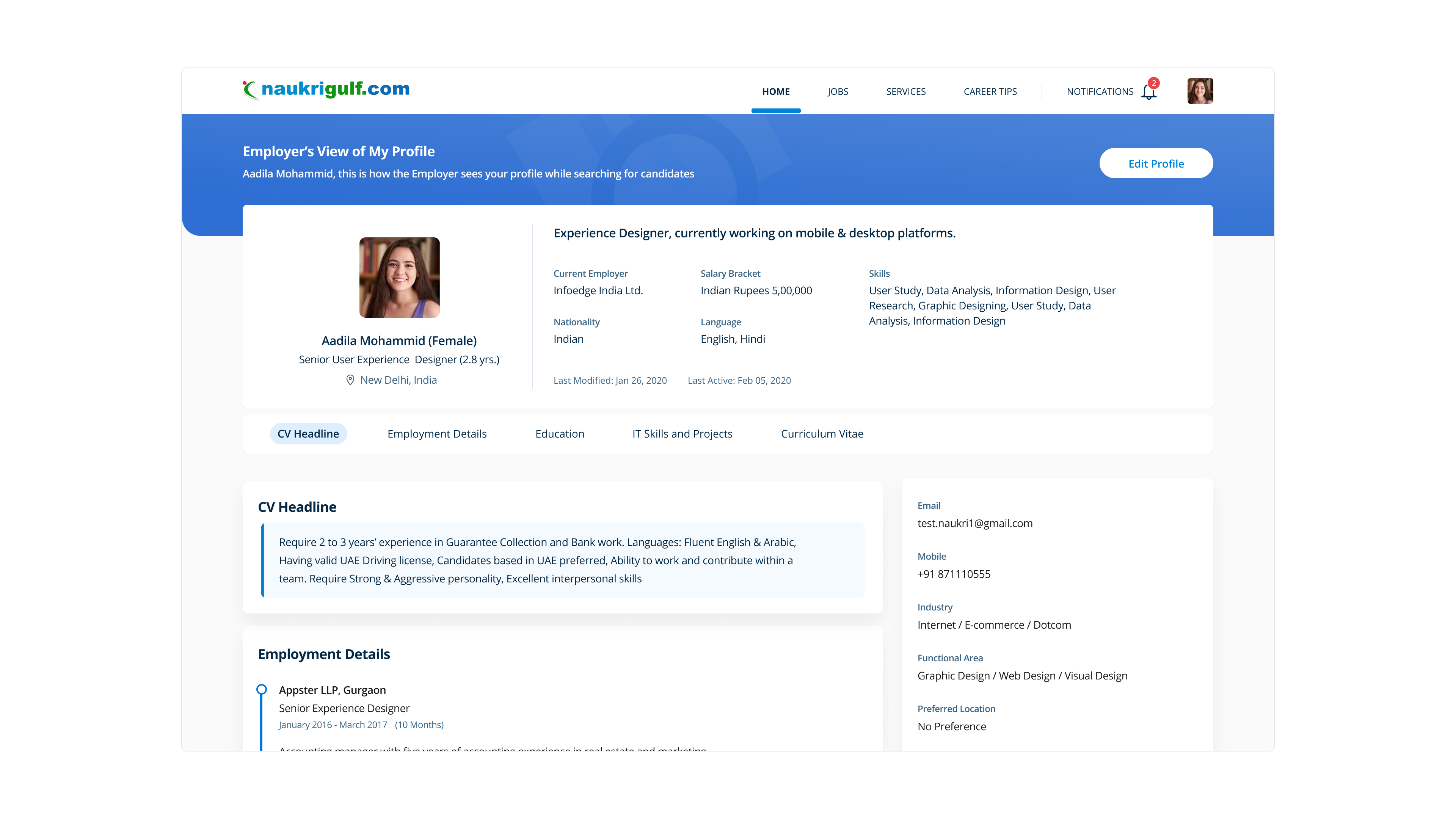 Naukrigulf employer view of candidate profile