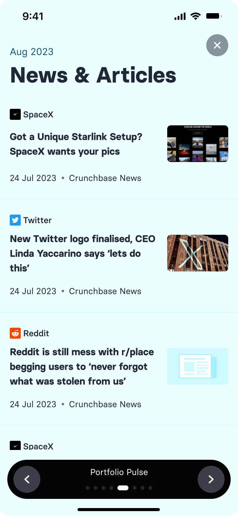 Portfolio pulse card tracking news article volume