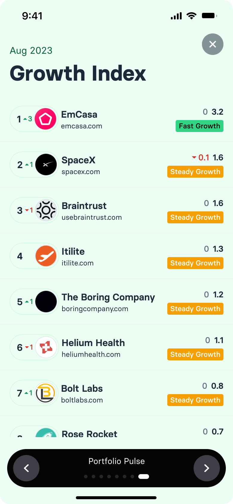 Portfolio pulse growth index