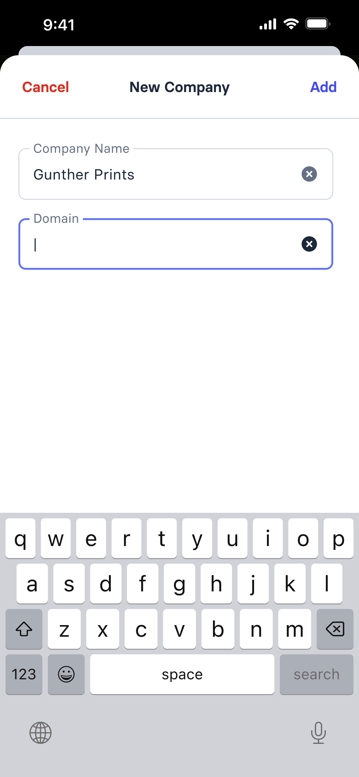 Adding a company from search results